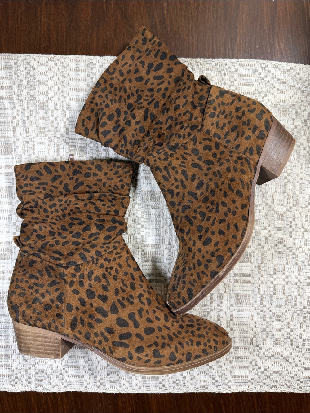 Women's Brown Leopard Print Suede Ankle Boots
